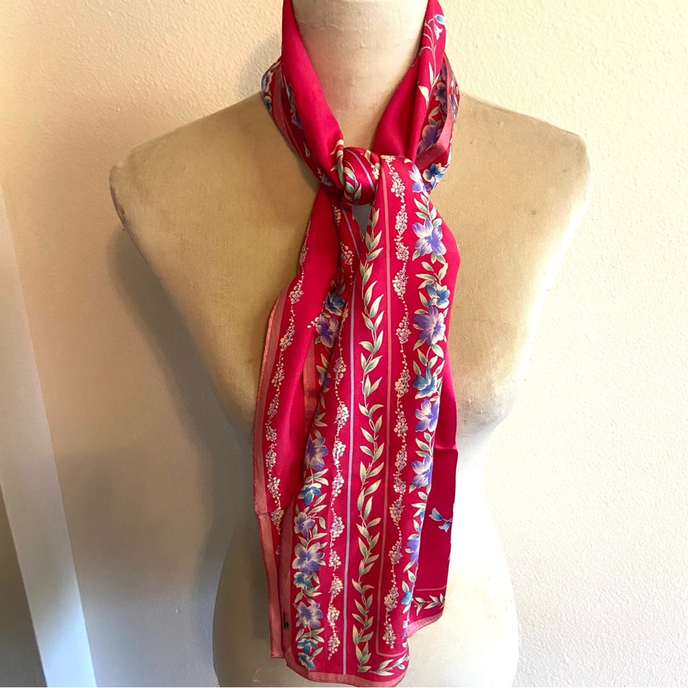 Jones New York silk scarf pink floral 52 inches long good condition